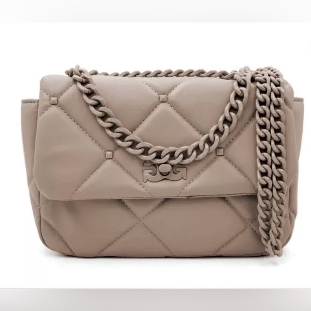 Gilda Paris Soft Quilted Handbag Light Taupe Matching Chain Strap NEW